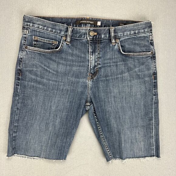 Banana Republic Jorts Mens 34x9 Cutoff Dark Wash Denim Jean Shorts Stretch Slim - Picture 1 of 8